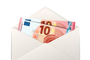 Ten euro banknotes in white envelope