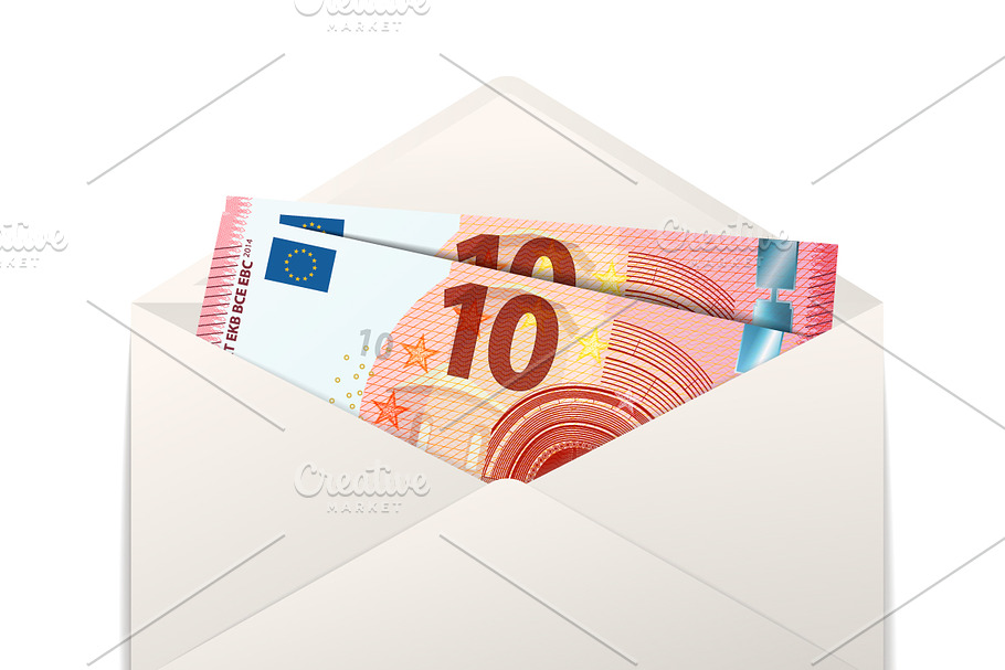 Ten euro banknotes in white envelope in Objects - product preview 8