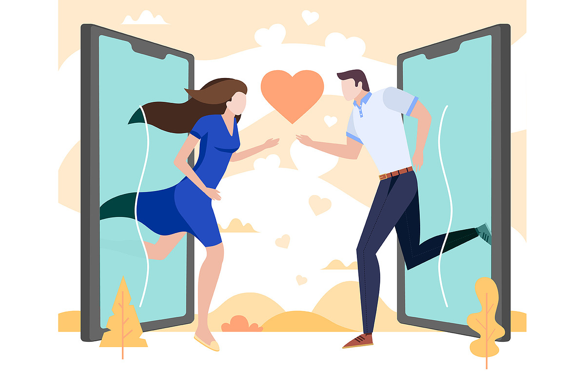 Couple in love run to each other in Illustrations - product preview 8