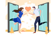 Couple in love run to each other