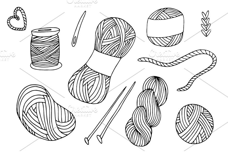 -50% OFF! Yarn balls hand drawn set in Illustrations - product preview 8
