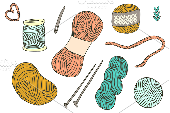 -50% OFF! Yarn balls hand drawn set in Illustrations - product preview 1