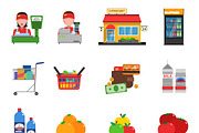 Supermarket flat icons set