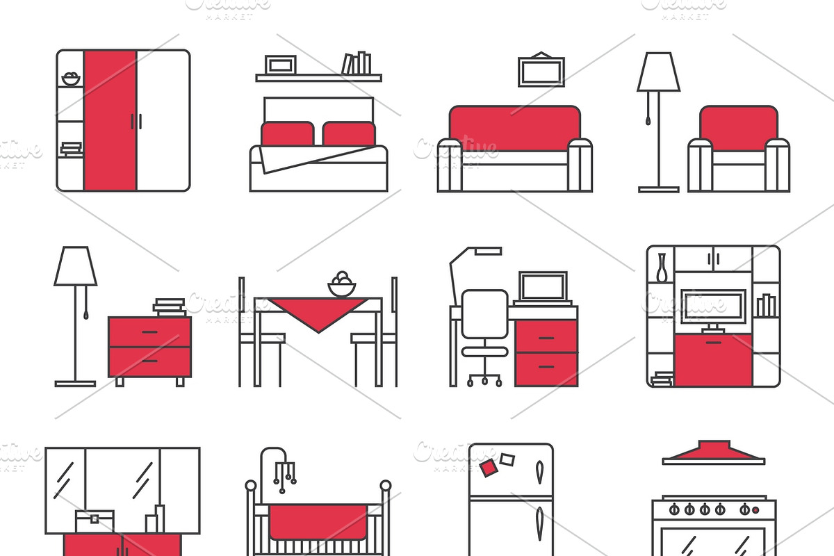 Furniture line icons set in Icons - product preview 8