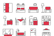 Furniture line icons set