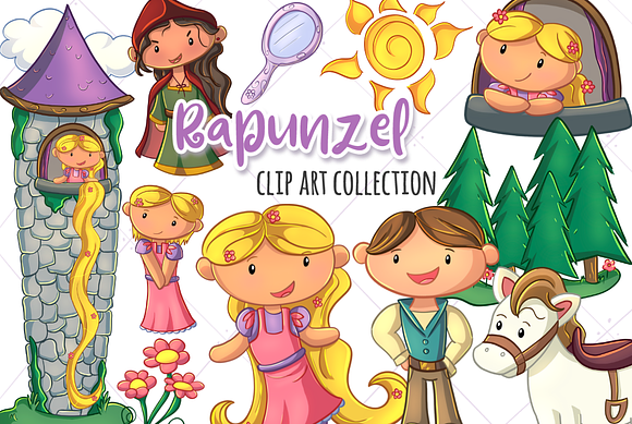 Rapunzel Fairy Tale Clip Art in Illustrations - product preview 3