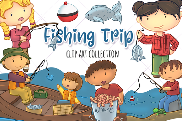 Kids Fishing Clip Art Collection in Illustrations - product preview 2