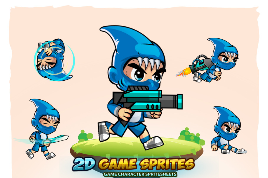 Shark Boy 2D Game Sprites in Graphics - product preview 8