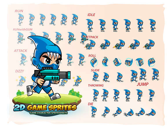Shark Boy 2D Game Sprites in Graphics - product preview 1
