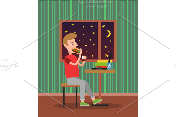 Eating Man in Pretty Flat Vector