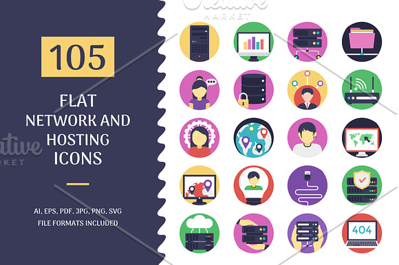105 Flat Network and Hosting Icons in Icons - product preview 1