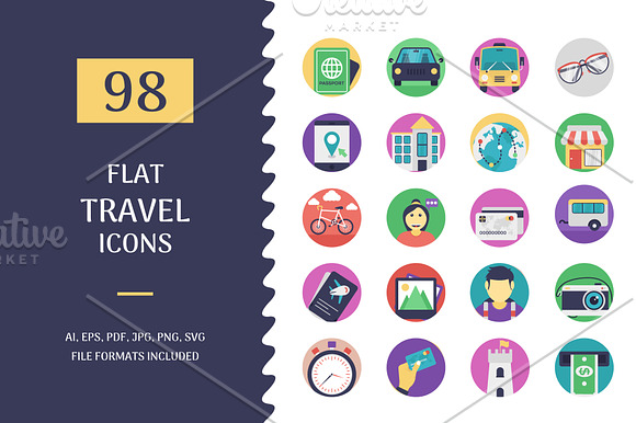 98 Flat Travel Icons in Icons - product preview 1