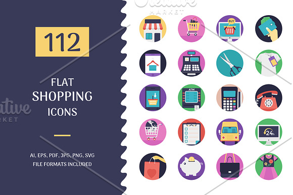 112 Flat Shopping Vector Icons in Icons - product preview 1