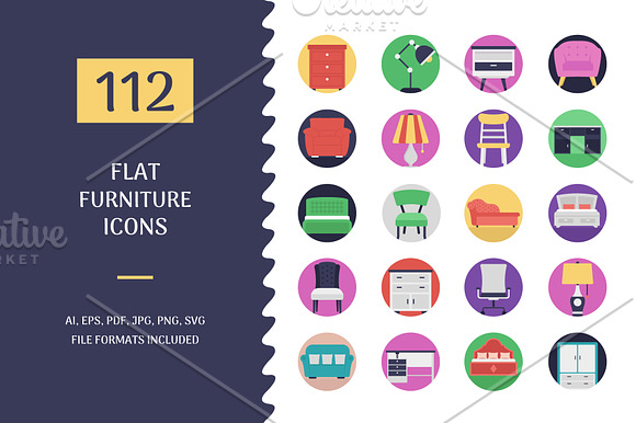 112 Flat Furniture Vector Icons in Icons - product preview 1