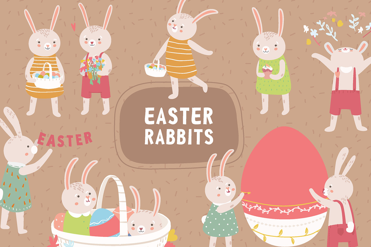 Easter rabbits scenes and cards in Illustrations - product preview 8