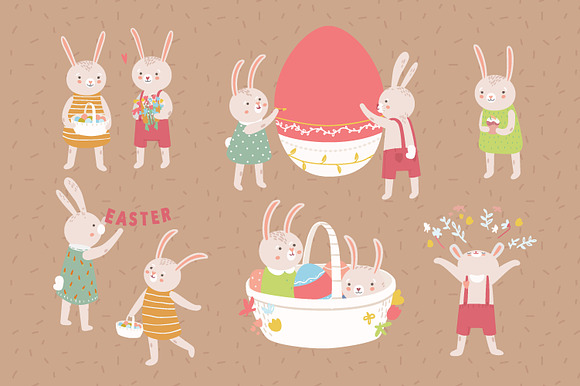 Easter rabbits scenes and cards in Illustrations - product preview 1