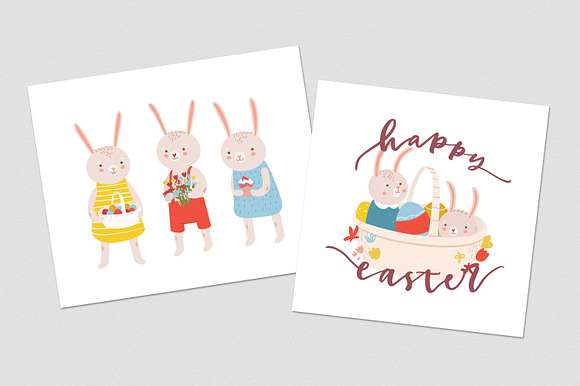 Easter rabbits scenes and cards in Illustrations - product preview 6