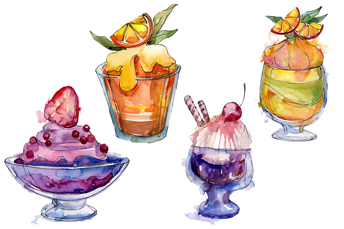 Dessert Watercolor png in Illustrations - product preview 8