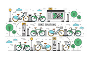 Bike sharing line art concept
