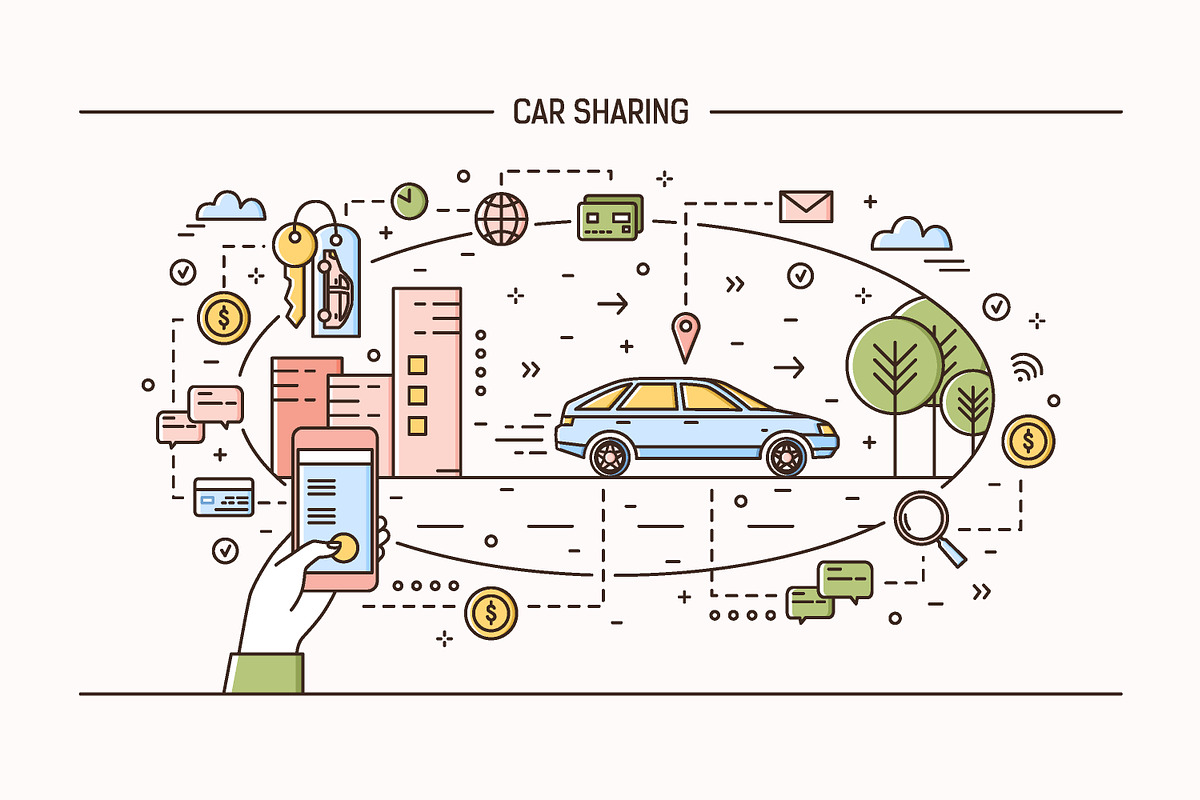 Car sharing line art banner in Illustrations - product preview 8