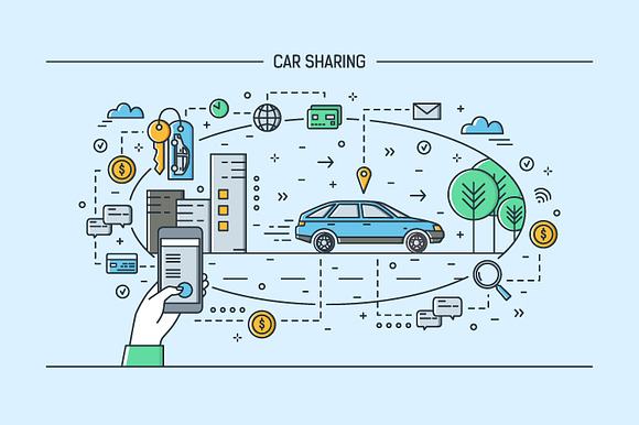 Car sharing line art banner in Illustrations - product preview 1