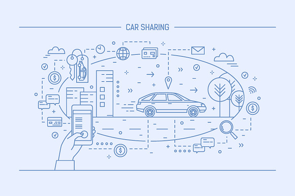 Car sharing line art banner in Illustrations - product preview 2