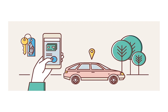 Car sharing line art banner in Illustrations - product preview 3