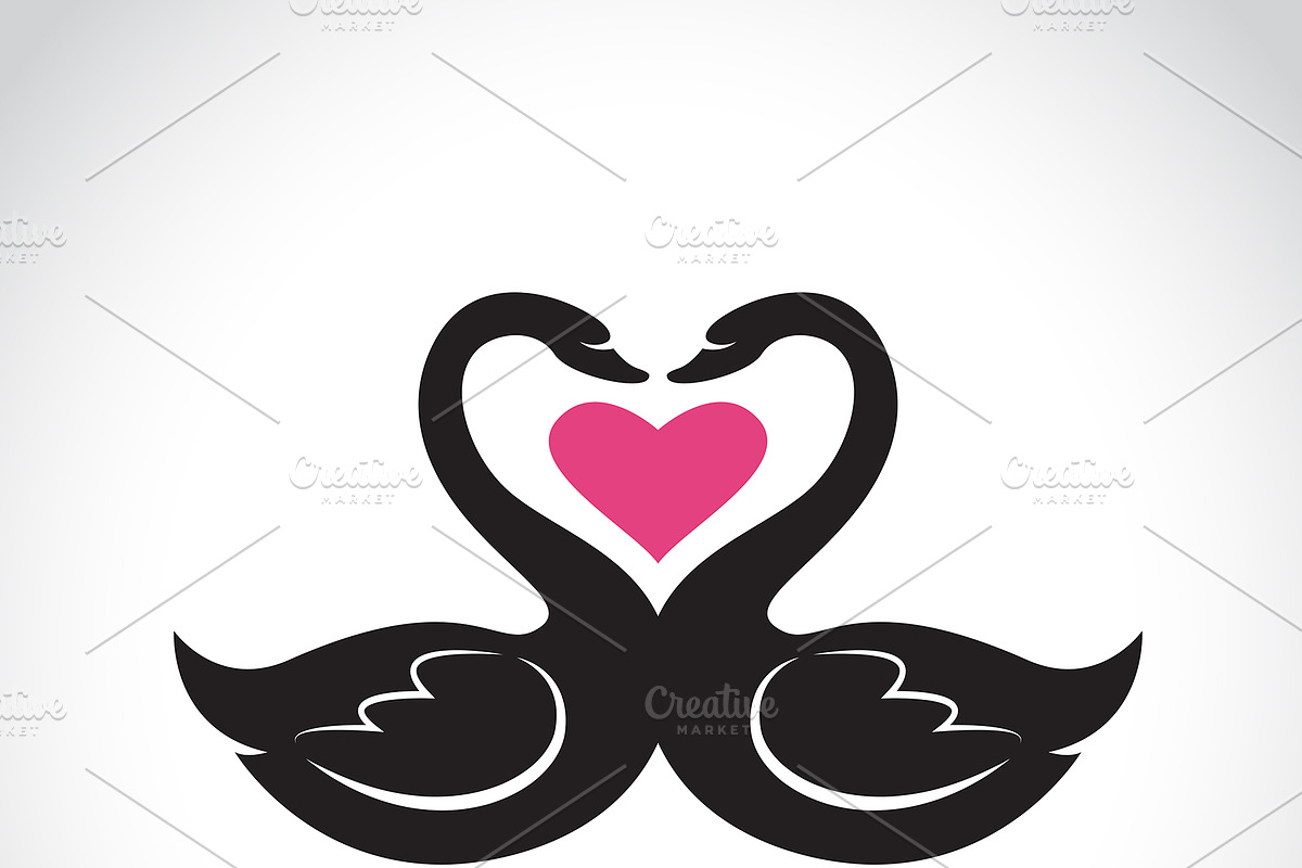 Two loving black swan and pink heart in Icons - product preview 8