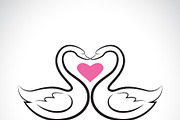 Two loving swans and pink heart.