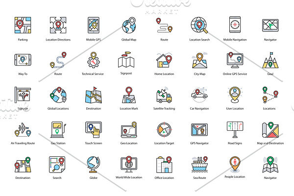 96 Map and Navigation Vector Icons