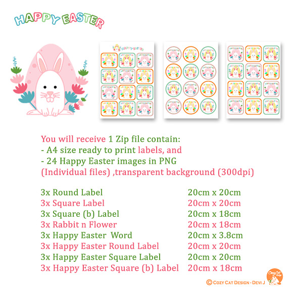 Happy Easter Labels Printable in Illustrations - product preview 3