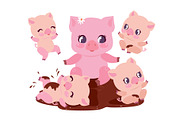 Cute Pig Family Bathe Dirt