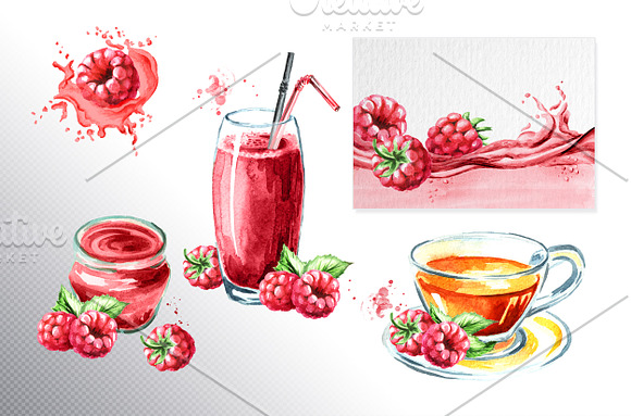 Raspberry. Watercolor collection in Illustrations - product preview 3