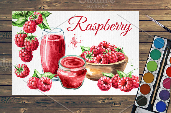 Raspberry. Watercolor collection in Illustrations - product preview 6