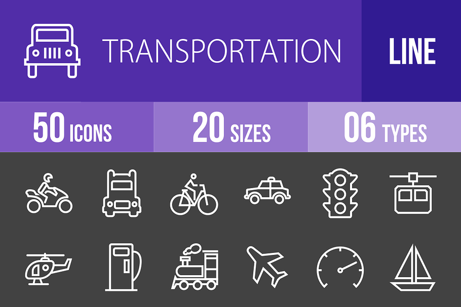 50 Transport Line Inverted Icons
