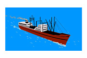 Animation Vintage Cargo Ship Sailing