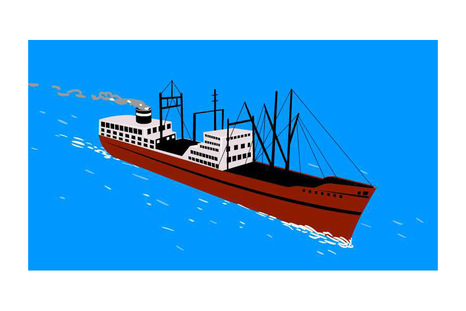 Animation Vintage Cargo Ship Sailing