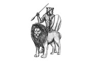 African Warrior Spear Lion Tattoo