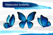 Blue watercolor butterflies