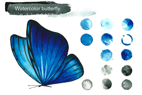 Blue watercolor butterflies in Illustrations - product preview 1