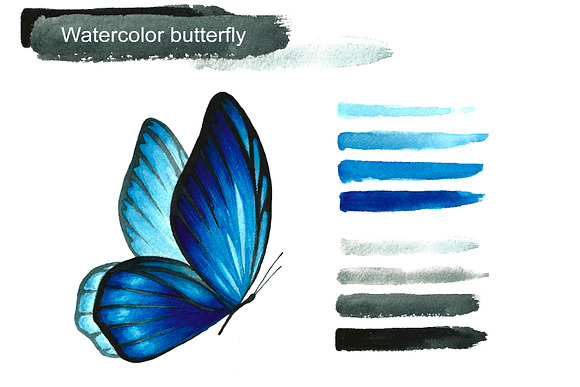 Blue watercolor butterflies in Illustrations - product preview 3