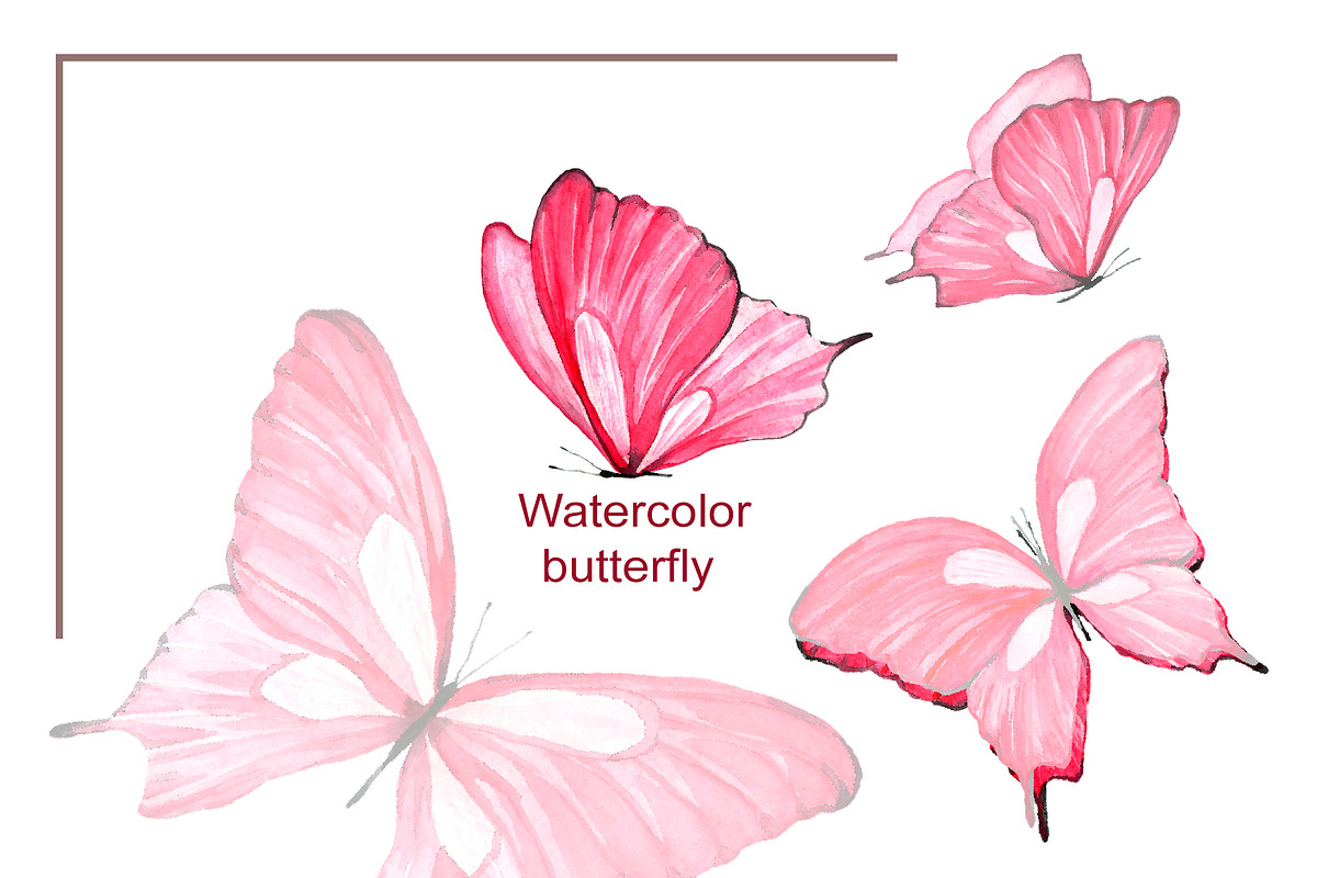 Watercolor pink butterflies in Illustrations - product preview 8