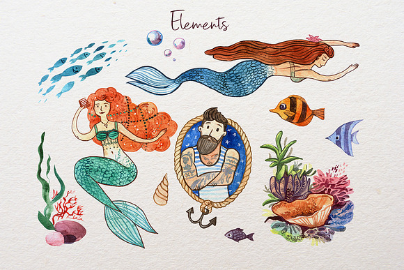 Watercolor mermaids in Illustrations - product preview 1
