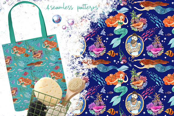 Watercolor mermaids in Illustrations - product preview 4
