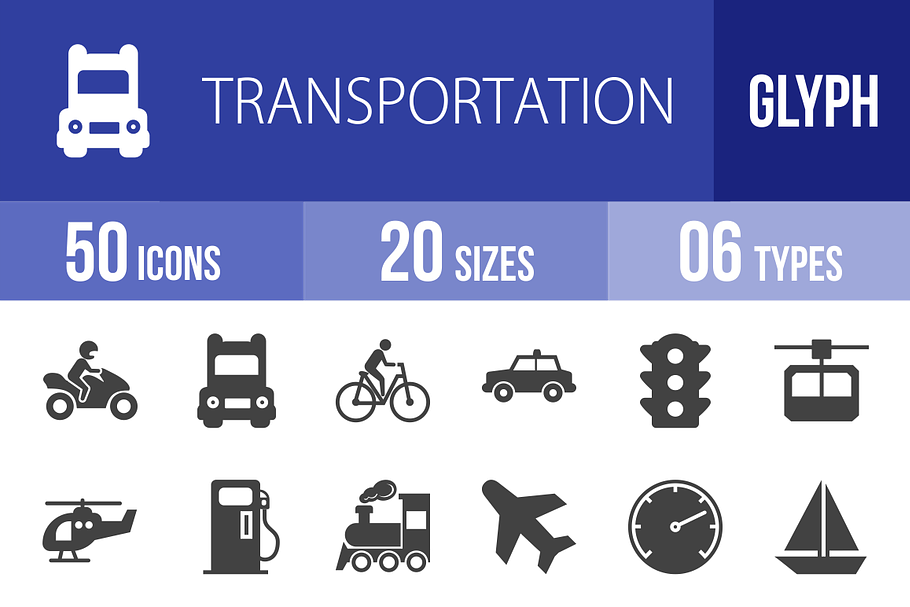 50 Transport Glyph Icons