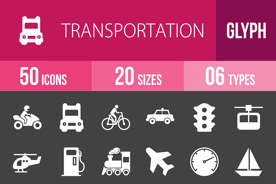 50 Transport Glyph Inverted Icons