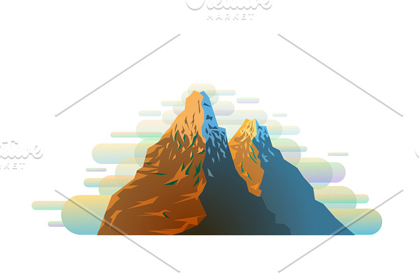 Colorful snowy mountain silhouette