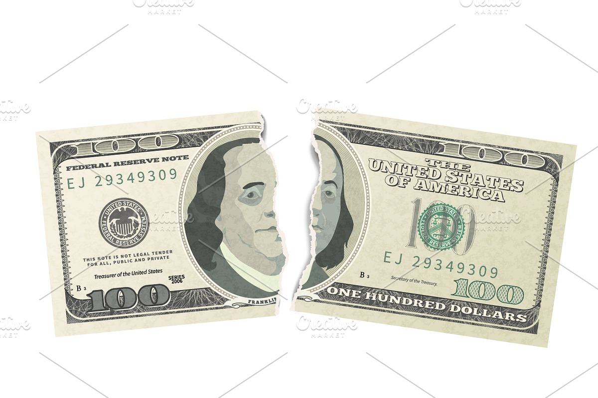 Torn one hundred USA dollars note in Objects - product preview 8