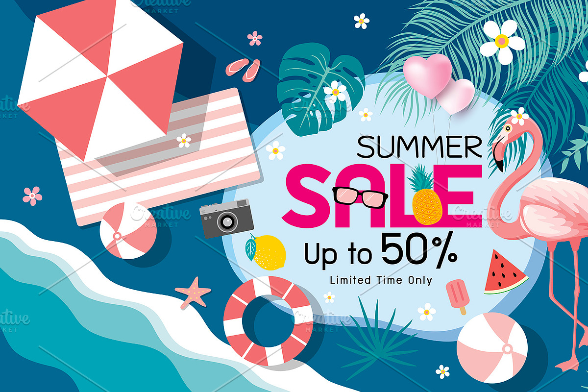Summer sale banner design in Illustrations - product preview 8
