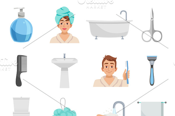 Hygiene products icon set